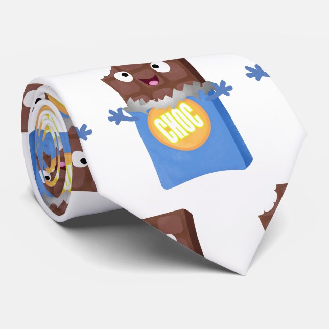 Cute happy chocolate candy bar cartoon character neck tie (Rolled)