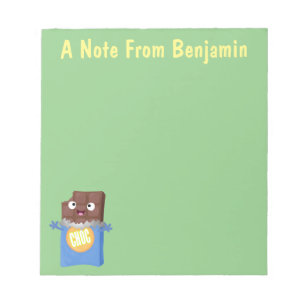 Cute happy chocolate candy bar cartoon character notepad