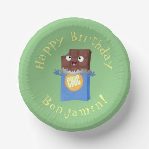 Cute happy chocolate candy bar cartoon character paper bowls