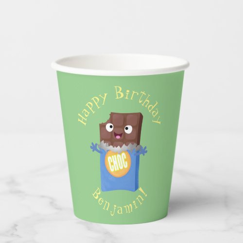 Cute happy chocolate candy bar cartoon character paper cups