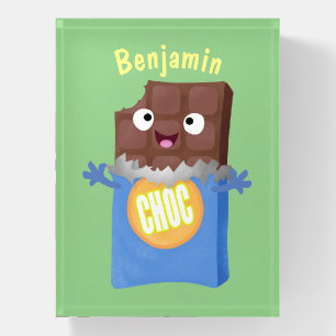 Cute happy chocolate candy bar cartoon character paperweight