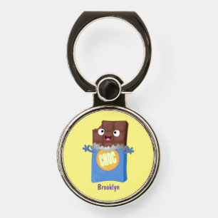 Cute happy chocolate candy bar cartoon character phone ring stand