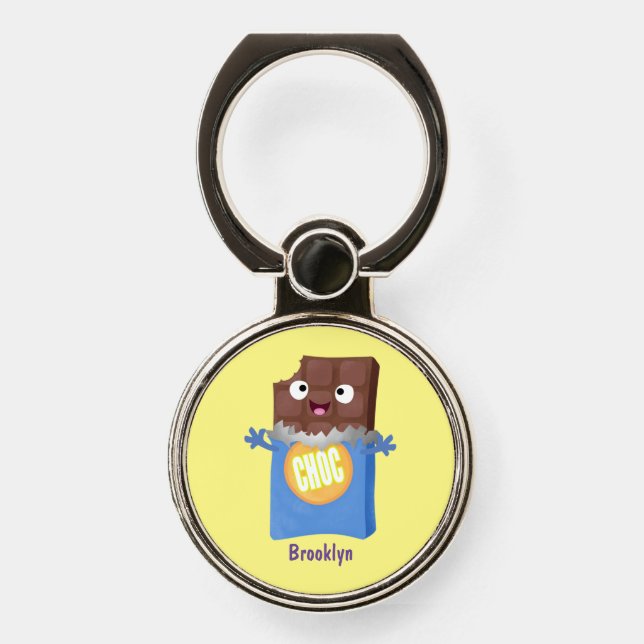 Cute happy chocolate candy bar cartoon character phone ring stand (Front)