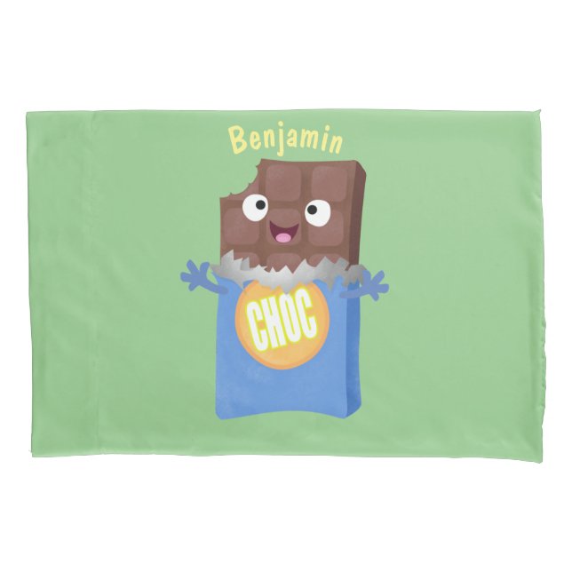 Cute happy chocolate candy bar cartoon character pillow case (Front)