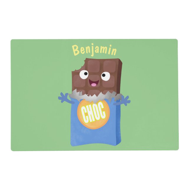 Cute happy chocolate candy bar cartoon character placemat (Front)
