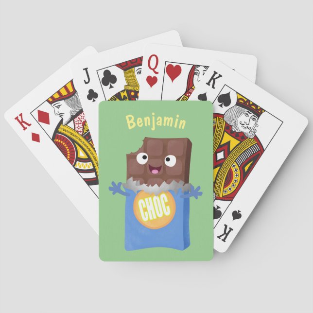 Cute happy chocolate candy bar cartoon character poker cards (Back)