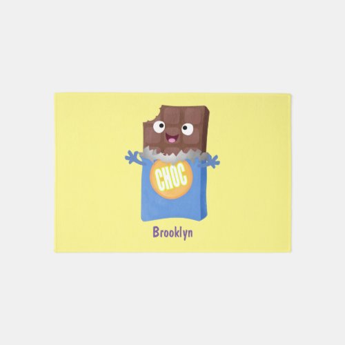 Cute happy chocolate candy bar cartoon character rug