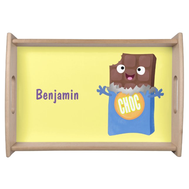 Cute happy chocolate candy bar cartoon character serving tray (Front)