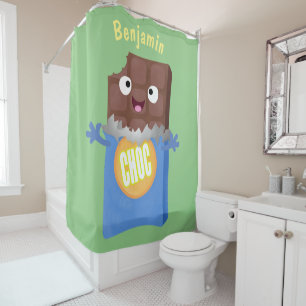 Cute happy chocolate candy bar cartoon character shower curtain