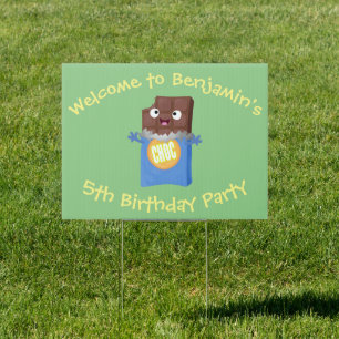 Cute happy chocolate candy bar cartoon character sign