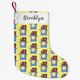 Cute happy chocolate candy bar cartoon character small christmas stocking