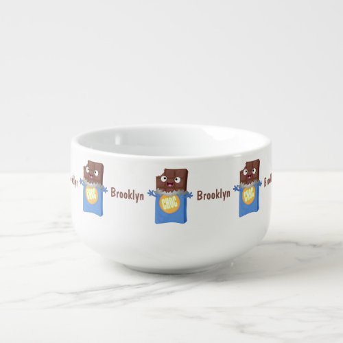 Cute happy chocolate candy bar cartoon character soup mug