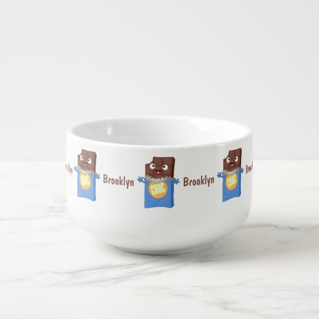 Cute happy chocolate candy bar cartoon character soup mug (Front)