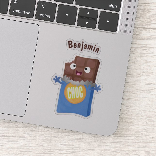 Cute happy chocolate candy bar cartoon character sticker (Detail)