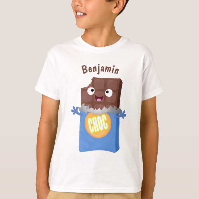 Cute happy chocolate candy bar cartoon character T-Shirt (Front)