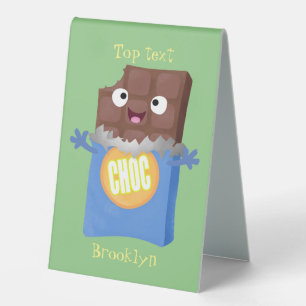 Cute happy chocolate candy bar cartoon character table tent