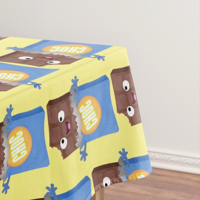 Cute happy chocolate candy bar cartoon character tablecloth (In Situ)