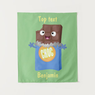 Cute happy chocolate candy bar cartoon character  tapestry