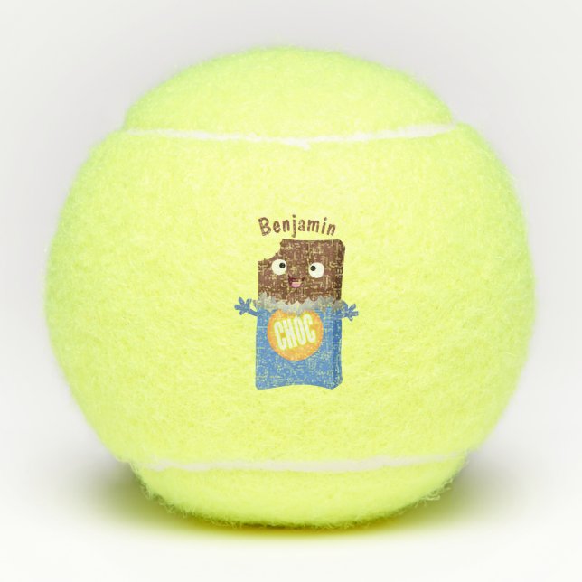 Cute happy chocolate candy bar cartoon character tennis balls (Front)