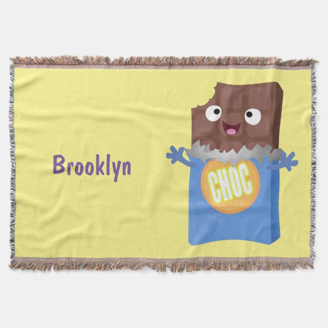 Cute happy chocolate candy bar cartoon character throw blanket (Front)
