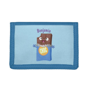 Cute happy chocolate candy bar cartoon character tri-fold wallet