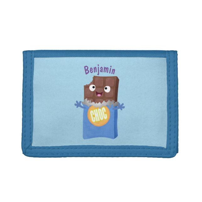Cute happy chocolate candy bar cartoon character trifold wallet (Front)