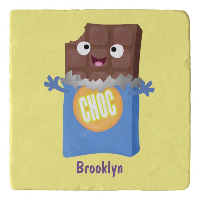 Cute happy chocolate candy bar cartoon character trivet (Front)