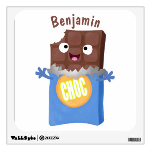 Cute happy chocolate candy bar cartoon character wall decal