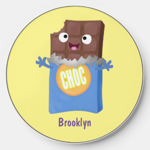 Cute happy chocolate candy bar cartoon character wireless charger 