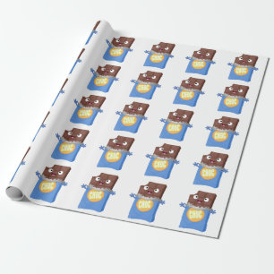 Cute happy chocolate candy bar cartoon character wrapping paper