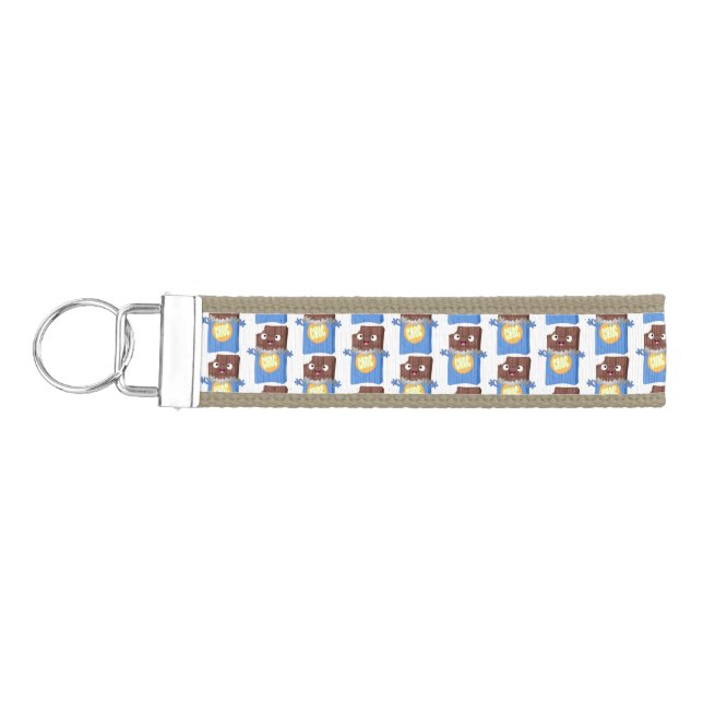 Cute happy chocolate candy bar cartoon character  wrist keychain (Keys on Left)