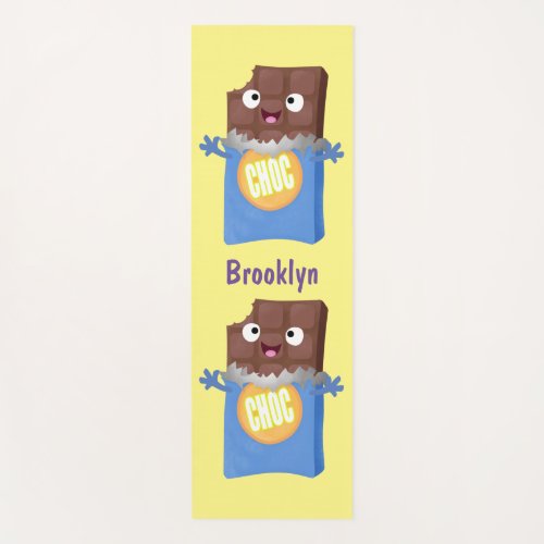 Cute happy chocolate candy bar cartoon character yoga mat