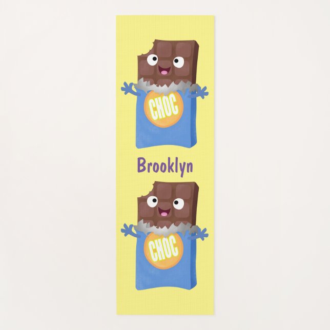 Cute happy chocolate candy bar cartoon character yoga mat (Front)
