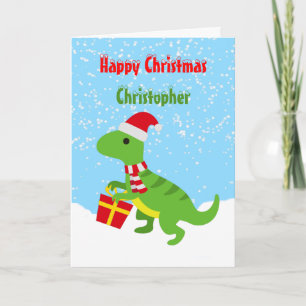 Cute Happy Christmas Dinosaur T Rex Card