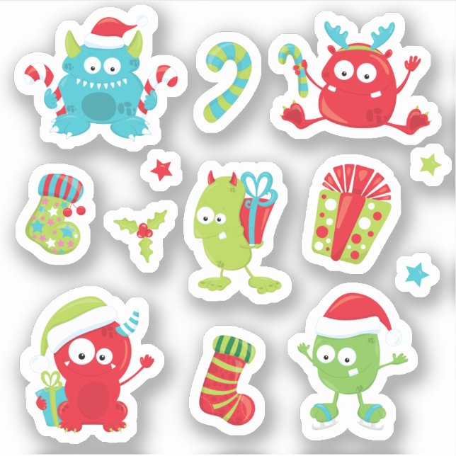 Cute Happy Christmas Holiday Monsters Sticker (Front)