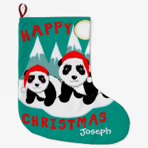 Cute Happy Christmas Panda Bears Personalized