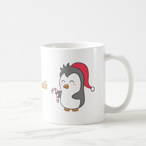Cute Happy Christmas Penguin Candy Cane For Kids Coffee Mug