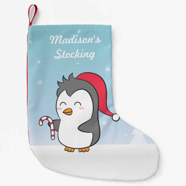 Cute Happy Christmas Penguin Candy Cane For Kids Small Christmas Stocking (Front)