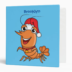 Cute happy Christmas shrimp cartoon illustration 3 Ring Binder
