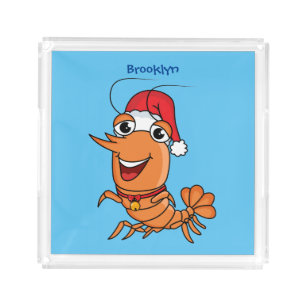 Cute happy Christmas shrimp cartoon illustration Acrylic Tray
