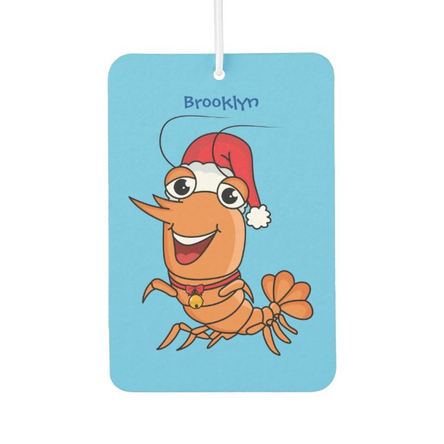 Cute happy Christmas shrimp cartoon illustration Air Freshener (Front)