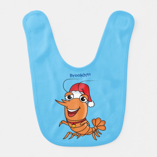 Cute happy Christmas shrimp cartoon illustration Baby Bib (Front)