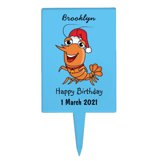 Cute happy Christmas shrimp cartoon illustration Cake Topper (Front)