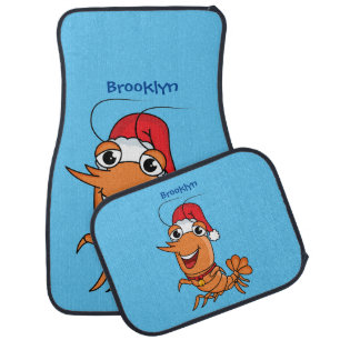 Cute happy Christmas shrimp cartoon illustration Car Floor Mat