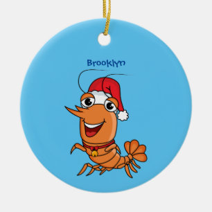 Cute happy Christmas shrimp cartoon illustration Ceramic Ornament