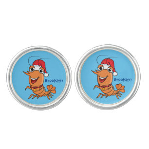 Cute happy Christmas shrimp cartoon illustration Cufflinks