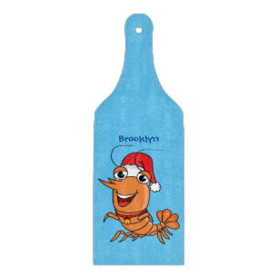 Cute happy Christmas shrimp cartoon illustration Cutting Board