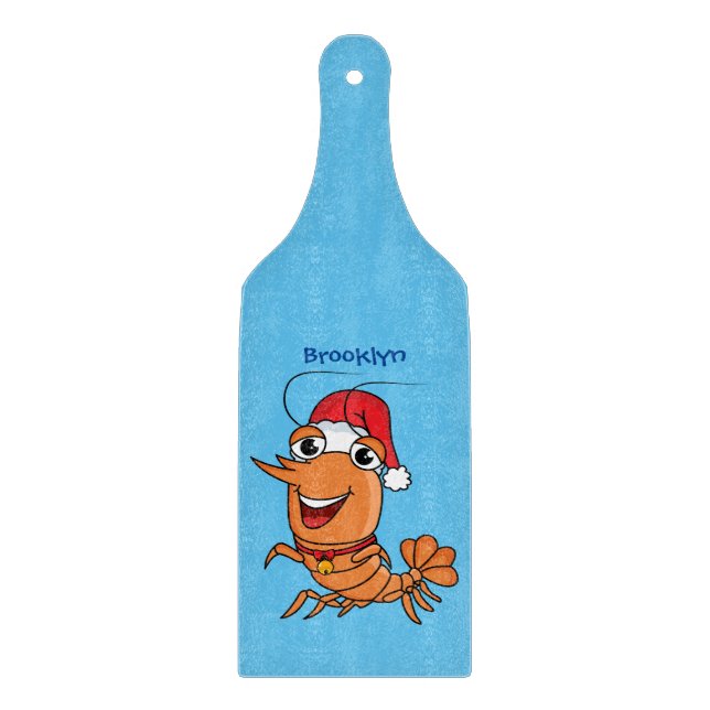 Cute happy Christmas shrimp cartoon illustration Cutting Board (Front)