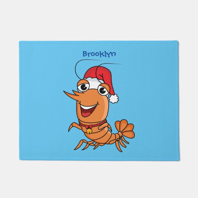 Cute happy Christmas shrimp cartoon illustration  Doormat (Front)