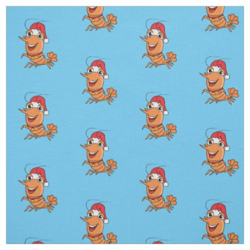 Cute happy Christmas shrimp cartoon illustration Fabric